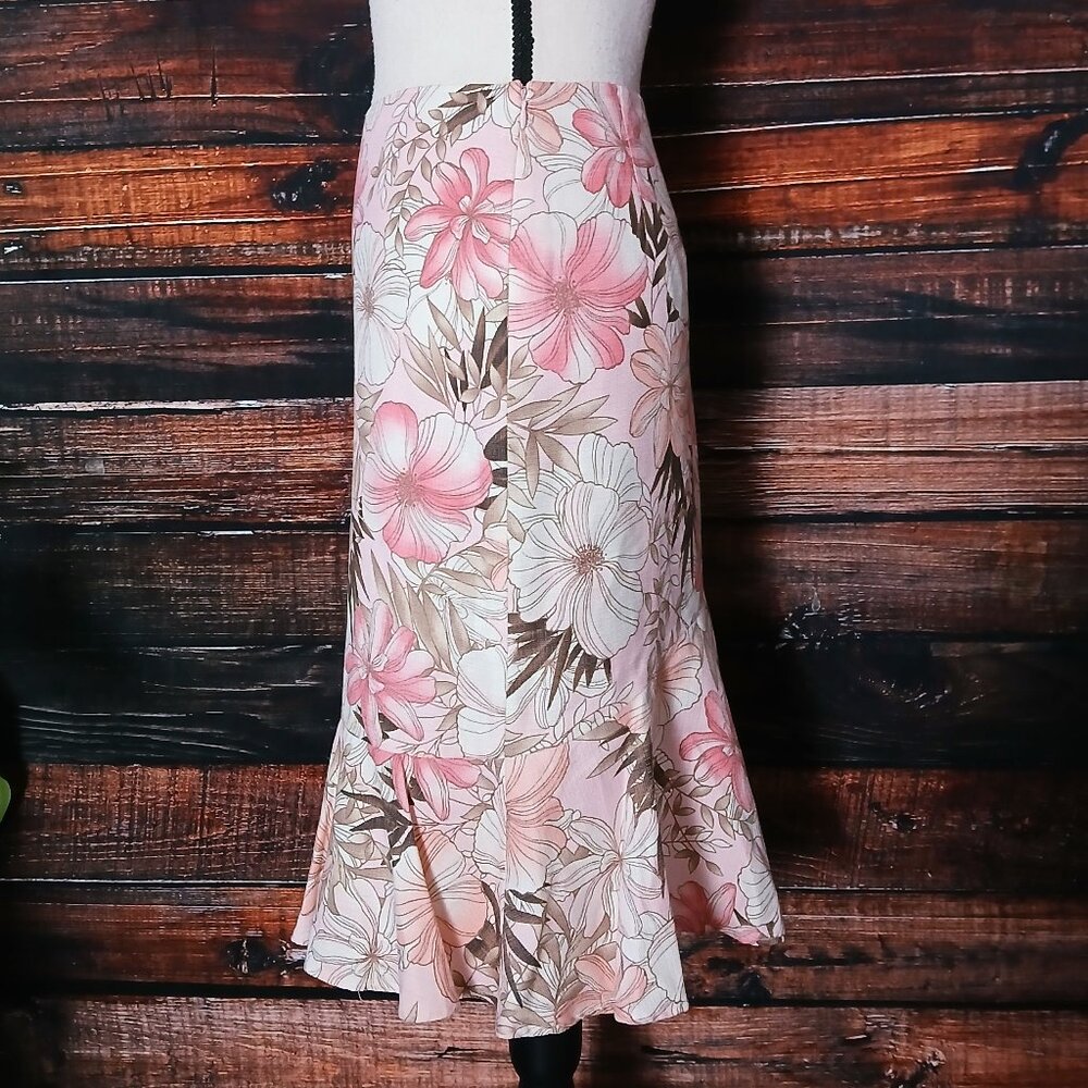 Ann Taylor LOFT Skirt Size 8 Silk Blend Pink Floral Side Zip Lined Flared - Picture 6 of 9